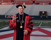 University President Robert C. Robbins addresses the audience during filming for the virtual 2020 Commencement. (Photo: Chris Richards/University of Arizona) University President Robert C. Robbins addresses the audience during filming for the virtual 2020 Commencement. (Photo: Chris Richards/University of Arizona)