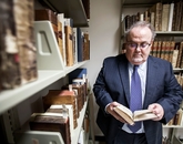 Rare books archivist Roger Myers helped curate "Shakespeare's Contemporaries and Elizabethan Culture," which includes historical snapshots with documents that shaped Shakespeare's culture, such as anti-theatrical polemics, scientific discoveries and political activities. (Photo credit: John de Dios/UANews) Rare books archivist Roger Myers helped curate "Shakespeare's Contemporaries and Elizabethan Culture," which includes historical snapshots with documents that shaped Shakespeare's culture, such as anti-theatrical polemics, scientific discoveries and political activities. (Photo credit: John de Dios/UANews)