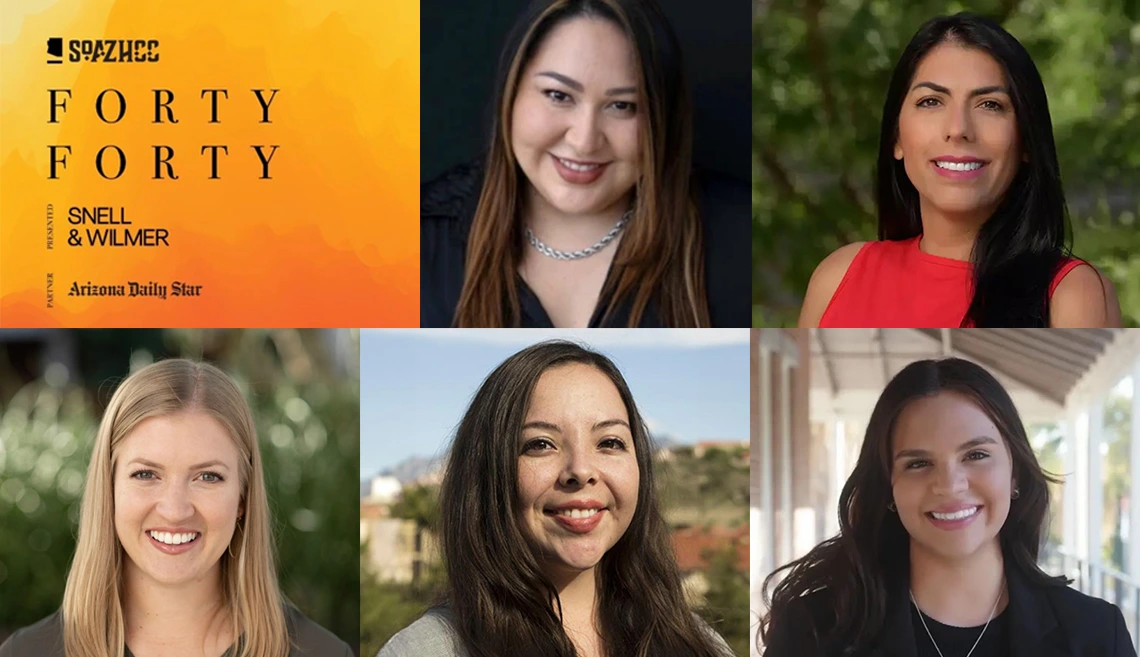 Clockwise from top middle: Denisse Brito, Stephanie Feder, Adriana Grijalva, Alyssa Padilla, Danielle Oxnam.
