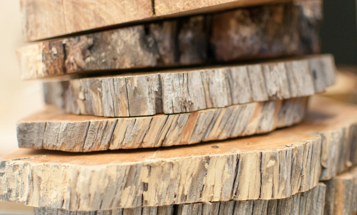 tree-ring cross sectional samples stacked on top of one another