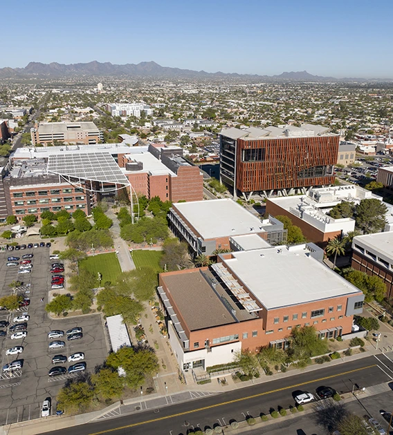 University of Arizona Health Sciences campus buildings positioned in the middle of a city landscape.