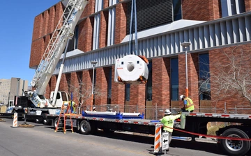 MRI machine installation outside of building on the University of Arizona campus