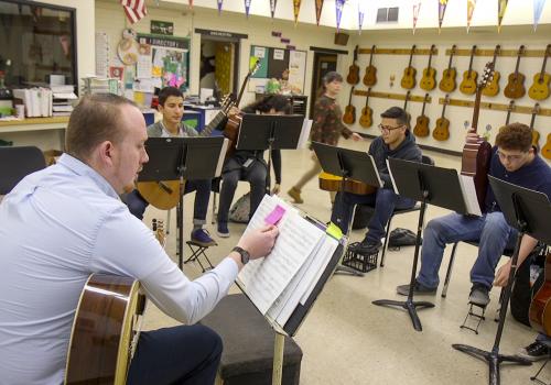 Steven Lerman , who just completed his Doctor of Musical Arts at the UA, helps teach guitar in the Lead Guitar program at Amphitheater High School.  