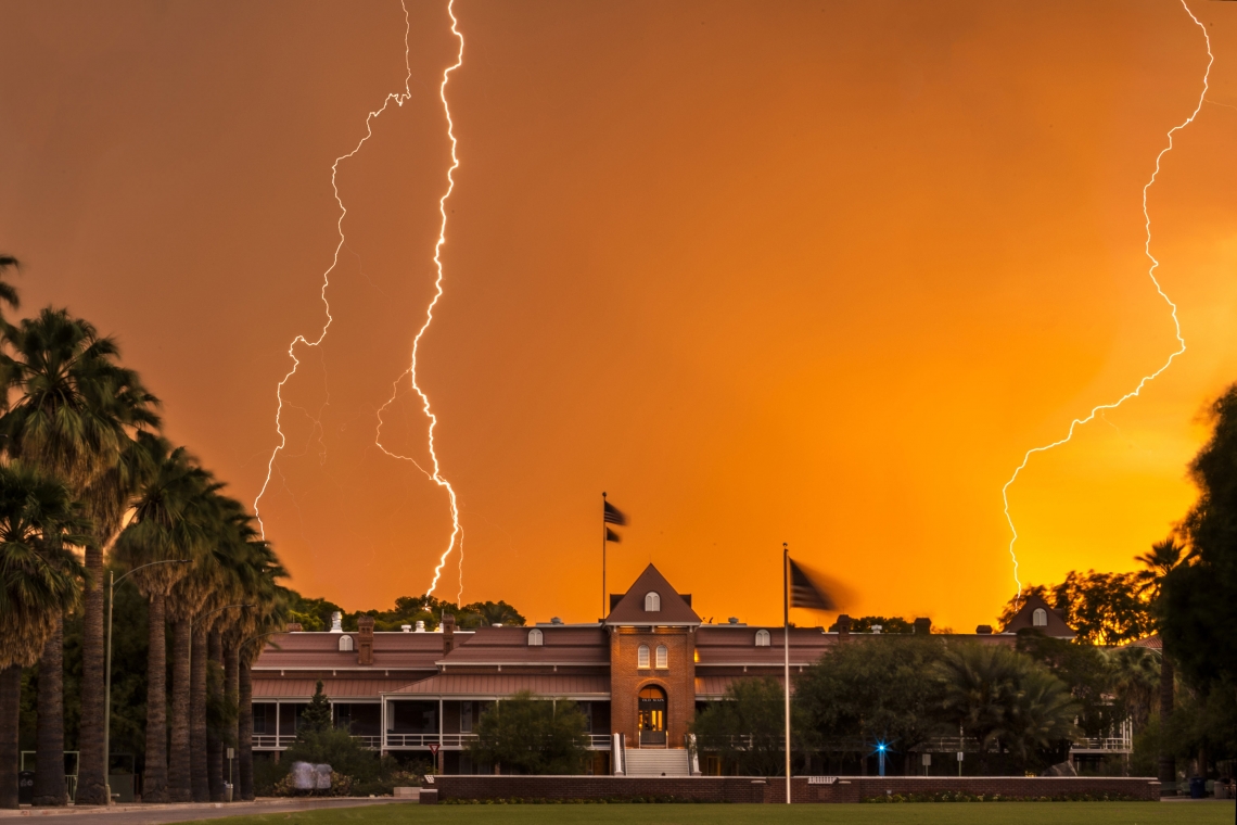 Lightning in the sky over a building Lightning in the sky over a building