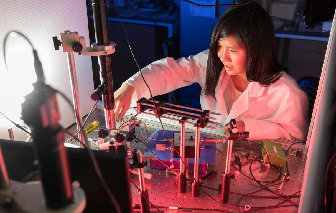 Judith Su working with sensors