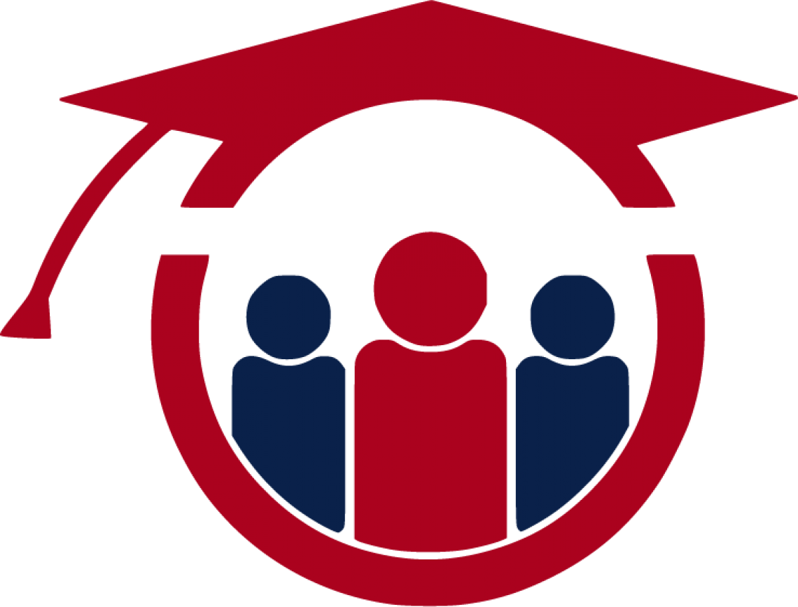 graphic of three people inside of a circle with a graduation cap on top