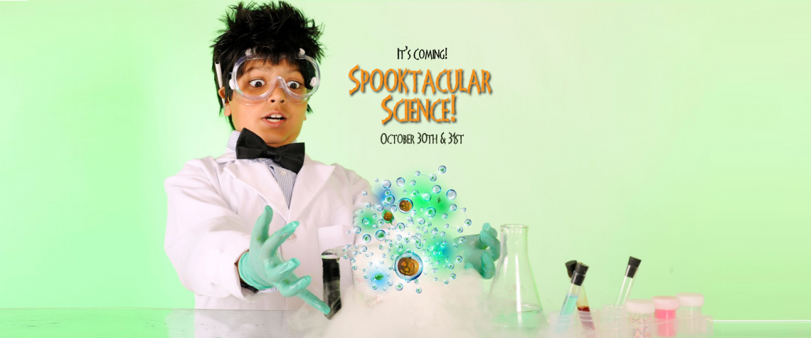 A young boy dressed up as a mad scientist