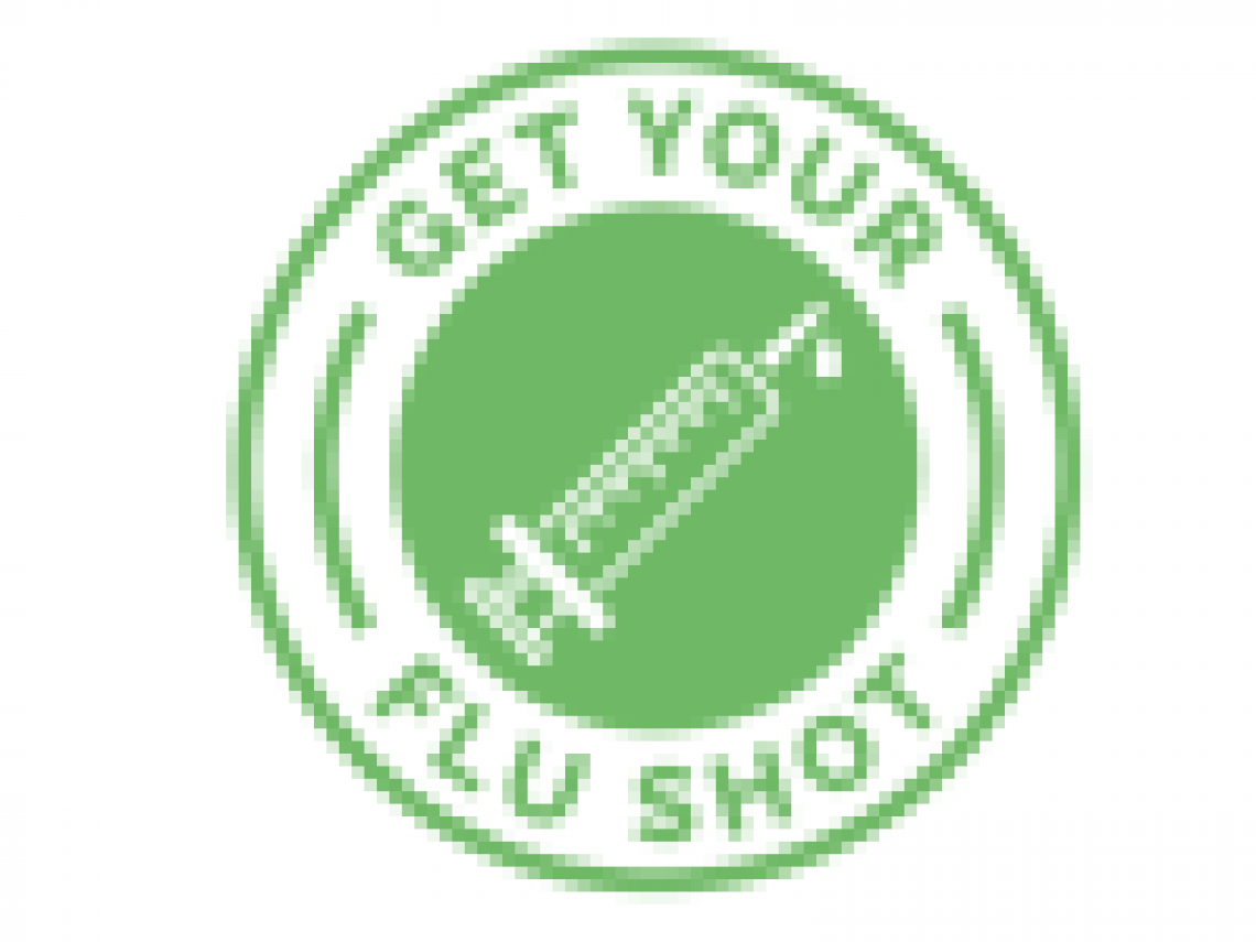 Green circle with a needle in the middle, text says Get Your Flu Shot.