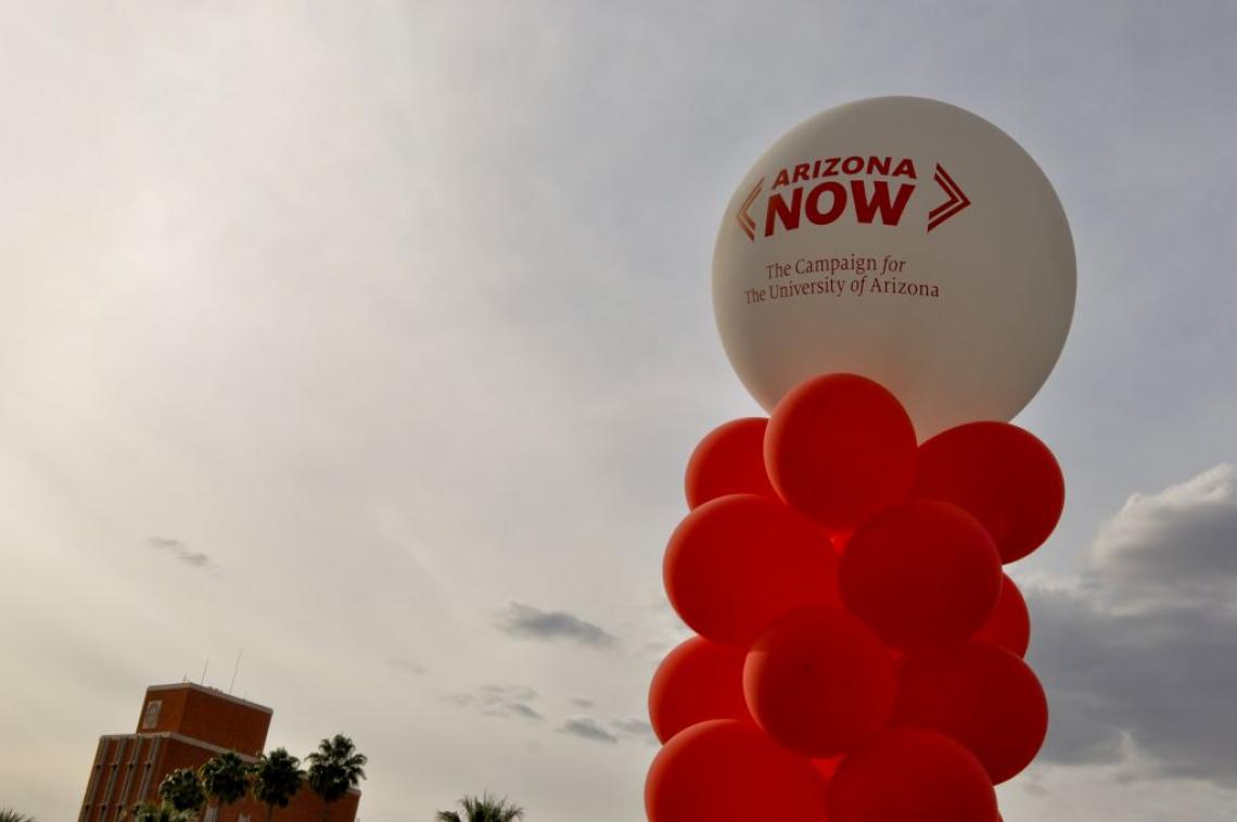 Balloons mark the spot where festivities took place Friday on the UA Mall to kick off Arizona Now, the university's largest campaign in history. Photos by Patrick McArdle/UANews
