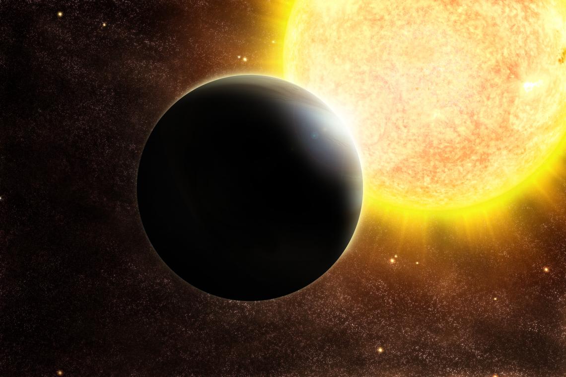 Artist's impression of a Jupiter-size exoplanet and its host, a star slightly more massive than the sun. Artist's impression of a Jupiter-size exoplanet and its host, a star slightly more massive than the sun.