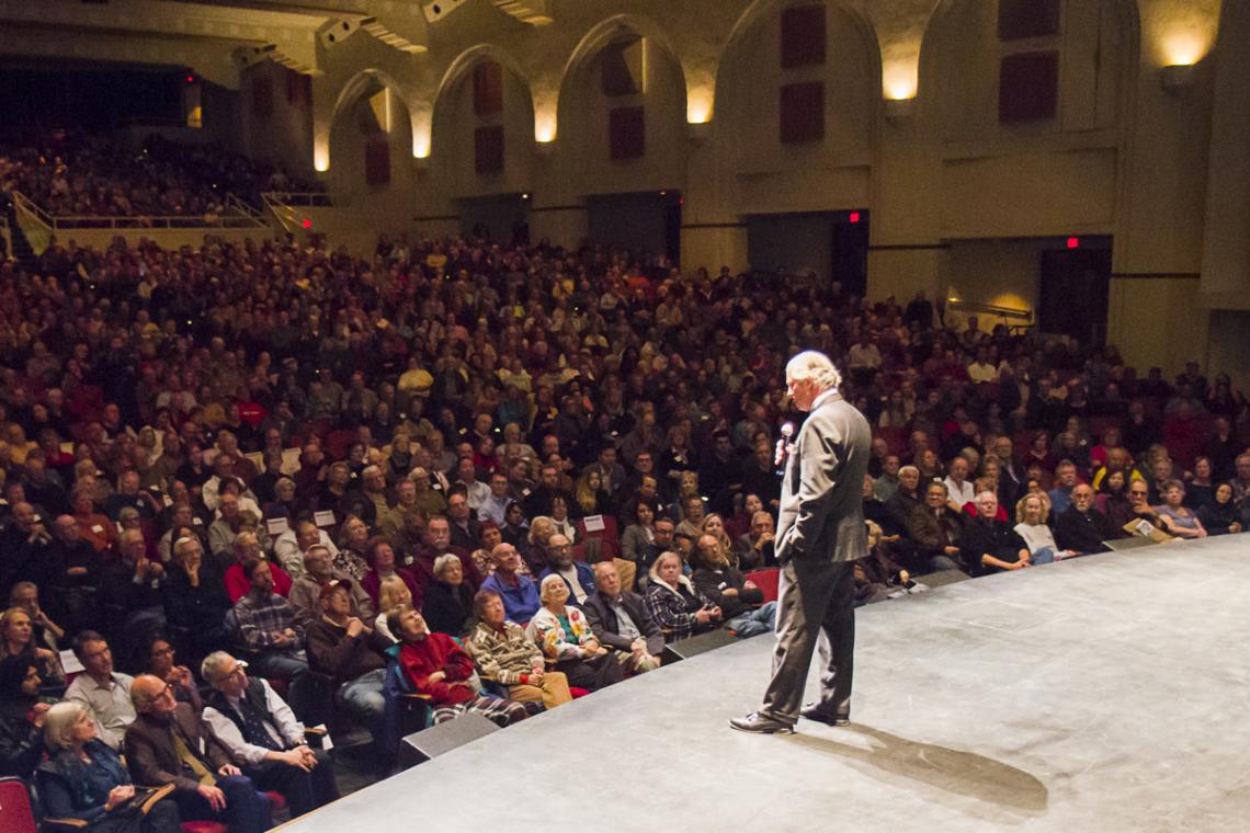 UA President Robert C. Robbins addresses the Centennial Hall audience before the start of Monday night's science lecture. UA President Robert C. Robbins addresses the Centennial Hall audience before the start of Monday night's science lecture.