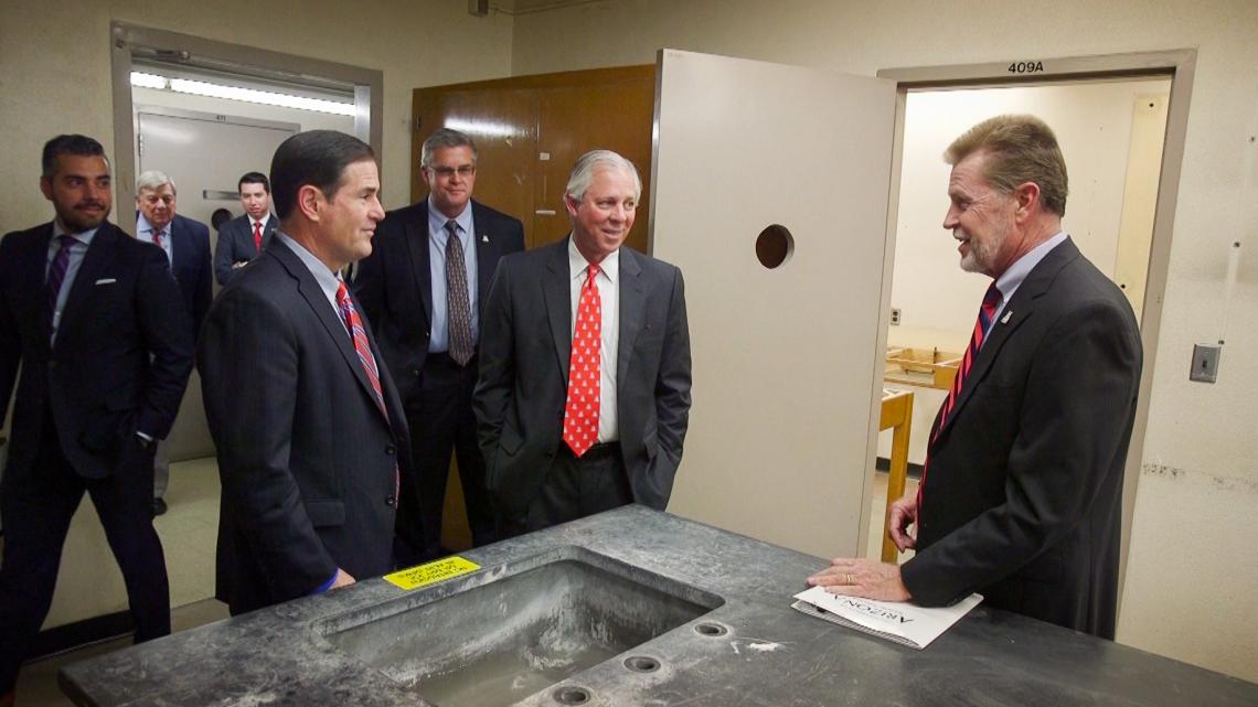 Gov. Doug Ducey  and UA President Robert C. Robbins  tour Building 90 with Bob Smith , vice president of University Planning, Design and Operations. 