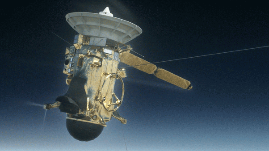 In the upper reaches of Saturn's atmosphere, the Cassini spacecraft will use its thrusters to point its antenna toward Earth until it breaks up. In the upper reaches of Saturn's atmosphere, the Cassini spacecraft will use its thrusters to point its antenna toward Earth until it breaks up.