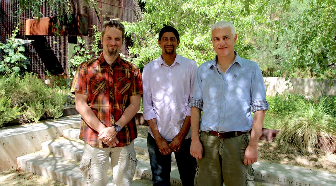 The Codelucida founding team, from left: David Declercq, professor at the University of Cergy-Pontoise, France; CEO Shiva Planjery; and Bane Vasic, UA professor of electrical and computer engineering. The Codelucida founding team, from left: David Declercq, professor at the University of Cergy-Pontoise, France; CEO Shiva Planjery; and Bane Vasic, UA professor of electrical and computer engineering.