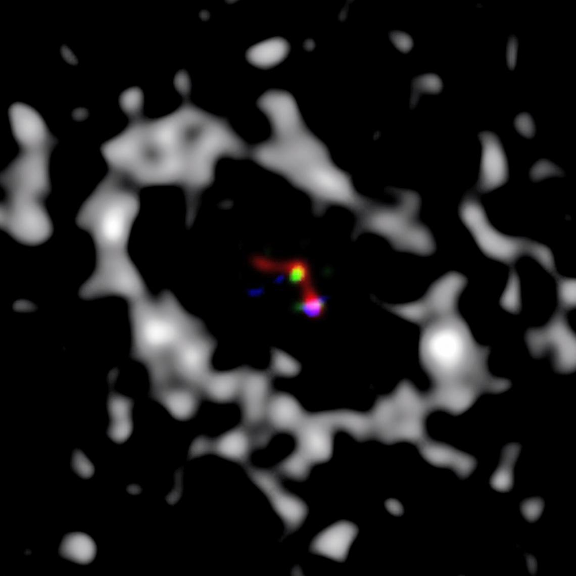 A composite image of LkCa15 shows the MagAO data, in blue, and the LBT data, in green and red. A composite image of LkCa15 shows the MagAO data, in blue, and the LBT data, in green and red.