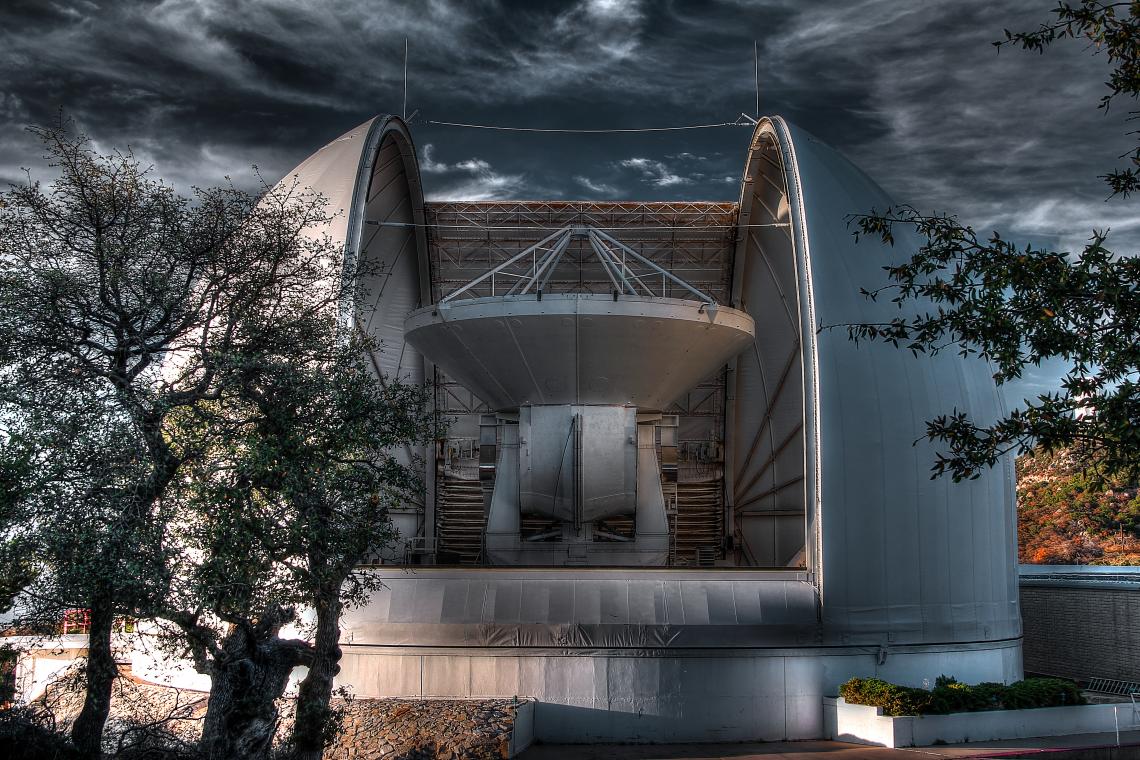 The new 12-meter telescope of the Arizona Radio Observatory in its dome at Kitt Peak. 