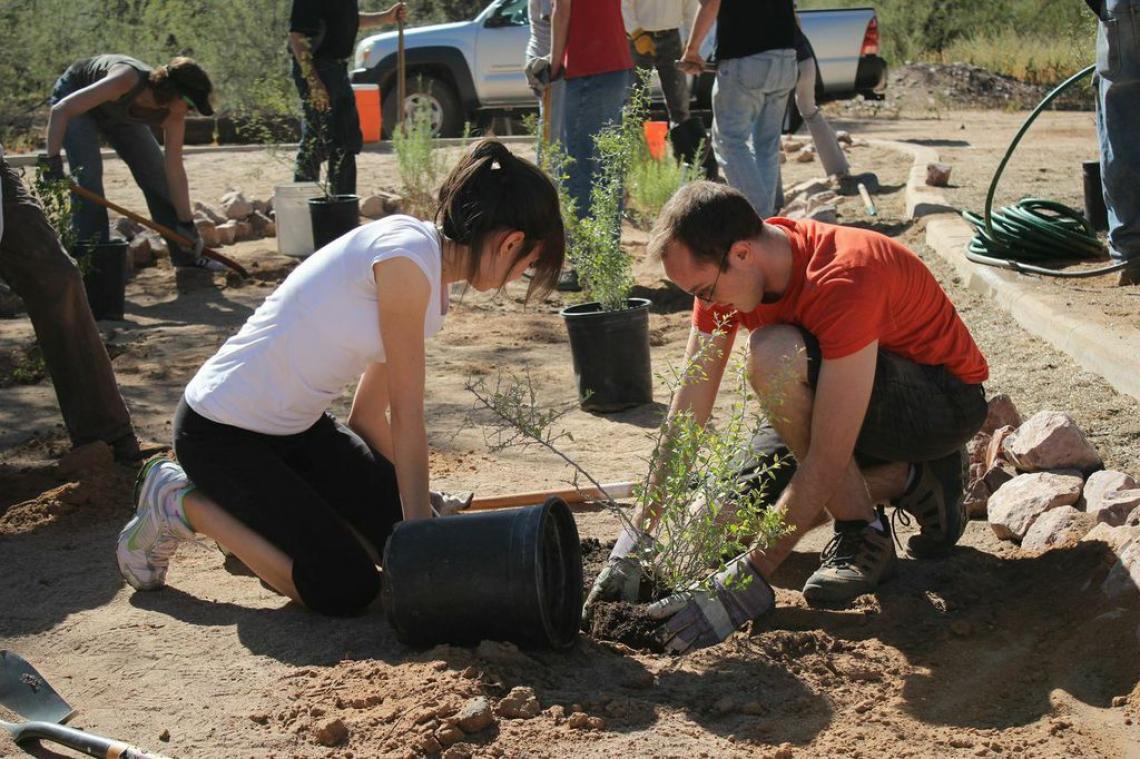 Tucson residents put their hands together to help with community enhancement projects funded by grants from Conserve2Enhance in 2013. C2E is funding 3 sustainability projects in Tucson in 2014. Tucson residents put their hands together to help with community enhancement projects funded by grants from Conserve2Enhance in 2013. C2E is funding 3 sustainability projects in Tucson in 2014.