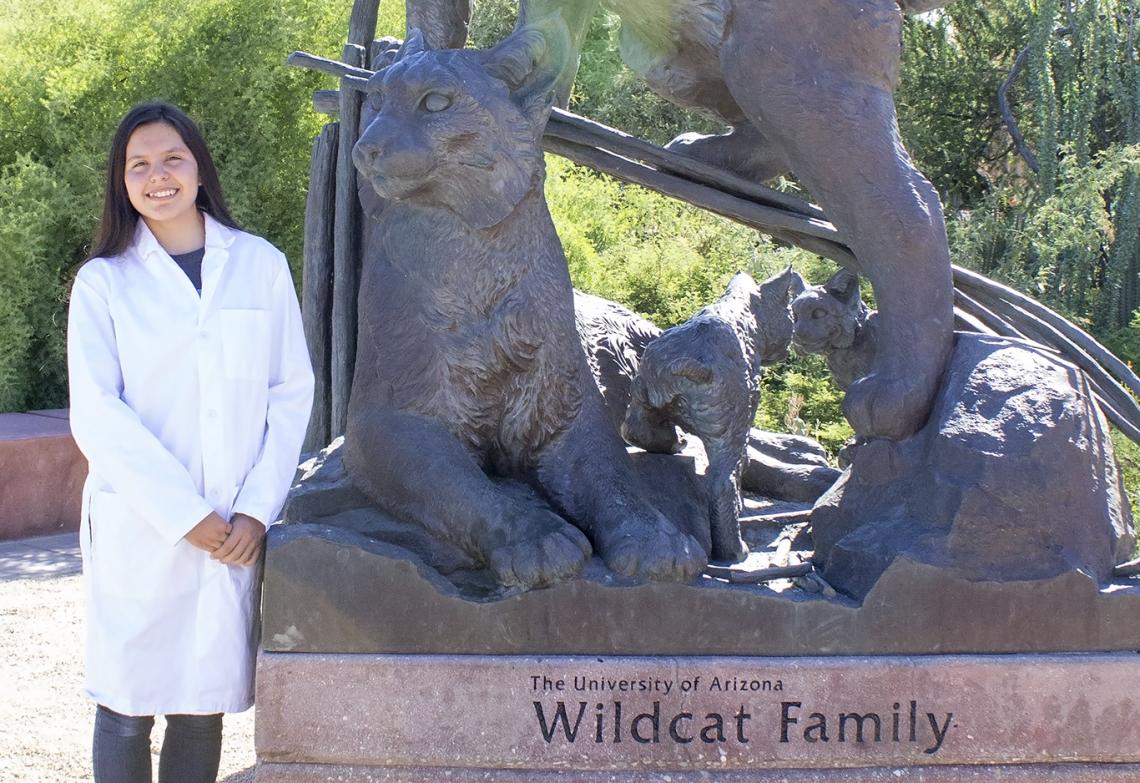 Freshman Nizhonabah Davis of Ganado, Arizona, participated in the UA's Native American Science and Engineering Program, an endeavor that connects Native American students with academic professionals and industry representatives in STEM fields. Freshman Nizhonabah Davis of Ganado, Arizona, participated in the UA's Native American Science and Engineering Program, an endeavor that connects Native American students with academic professionals and industry representatives in STEM fields.