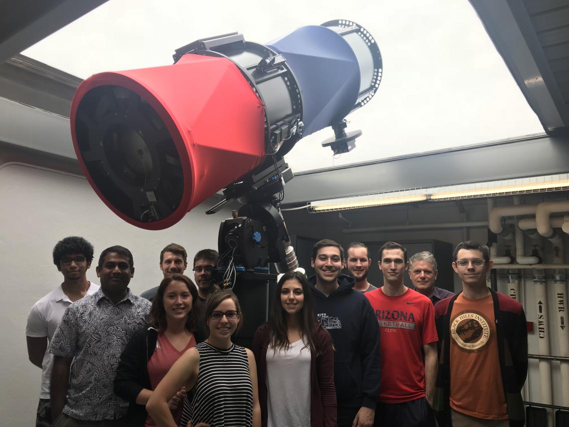 Undergraduate students from a class co-taught by Walt Harris and Vishnu Reddy at the RAPTORS observatory at LPL  