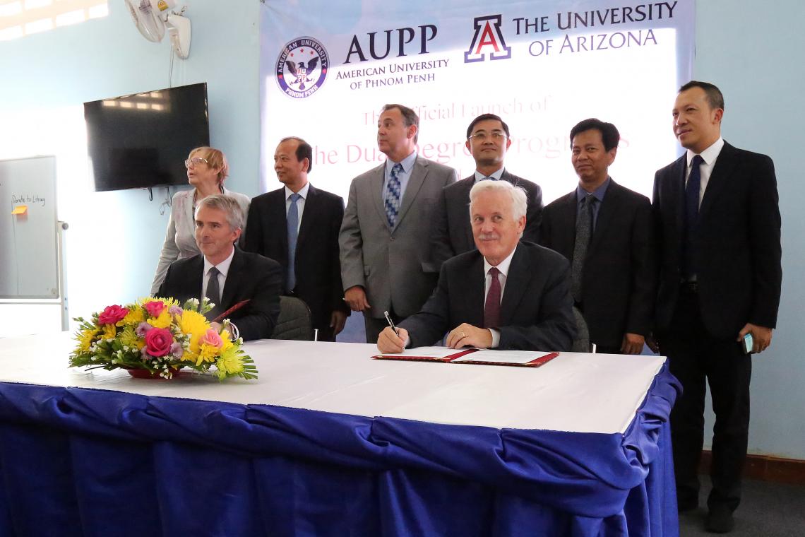 The 11 new partnerships join the UA's two existing micro-campuses, which are UA Qingdao at Ocean University of China and UA Phnom Penh at the American University of Phnom Penh in Cambodia . The 11 new partnerships join the UA's two existing micro-campuses, which are UA Qingdao at Ocean University of China and UA Phnom Penh at the American University of Phnom Penh in Cambodia .