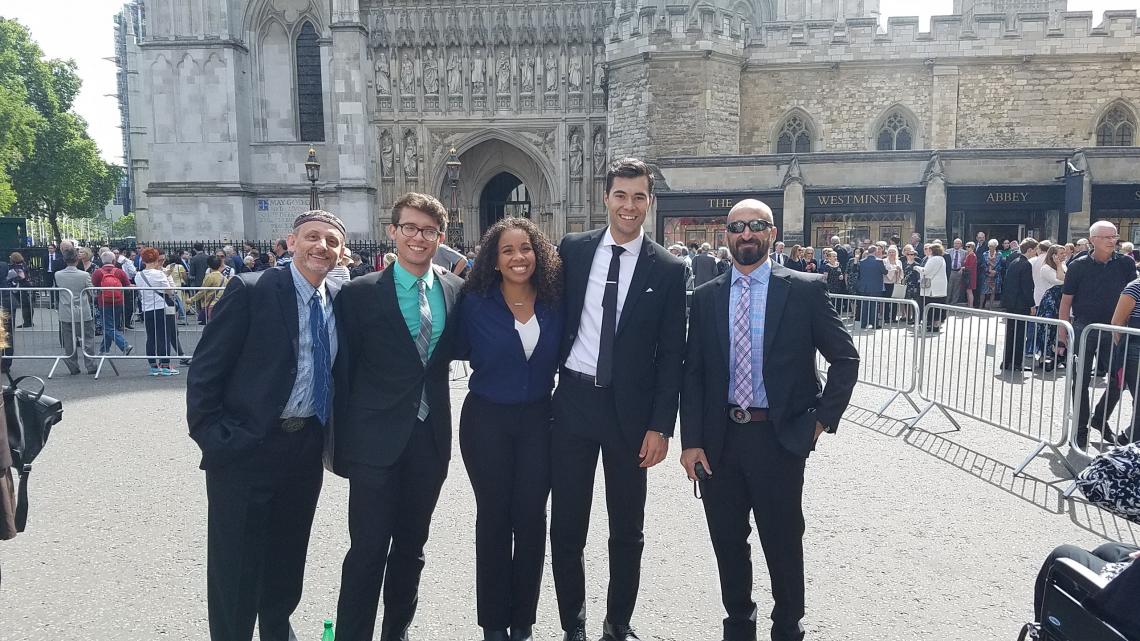 From left to right: Ken McAllister, Jacob Nathaniel Brown, Onieda Hudson, Carlos Weiler and Judd Ruggill attended the formal Service of Thanksgiving for Stephen Hawking at London's famous Westminster Abbey. From left to right: Ken McAllister, Jacob Nathaniel Brown, Onieda Hudson, Carlos Weiler and Judd Ruggill attended the formal Service of Thanksgiving for Stephen Hawking at London's famous Westminster Abbey.
