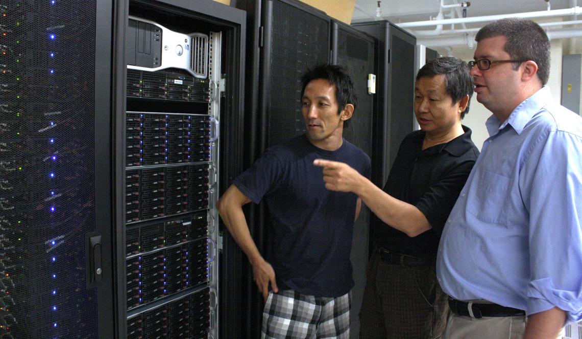 Atmospheric sciences professor Xubin Zeng and graduate students Koichi Sakaguchi and Michael Brunke take advantage of high-performance computers to develop, evaluate and improve Earth system models to help predict trends in global climate. Xubin Zeng and his graduate students Koichi Sakaguchi and Michael Brunke