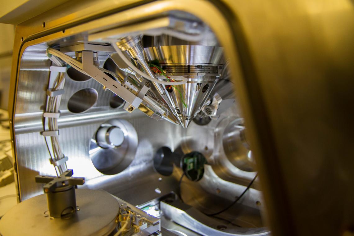 A focused-ion-beam scanning-electron microscope, capable of drilling a hole in a piece of dust, will help provide a nanoscopic look at the asteroid sample from OSIRIS-REx. A focused-ion-beam scanning-electron microscope, capable of drilling a hole in a piece of dust, will help provide a nanoscopic look at the asteroid sample from OSIRIS-REx.