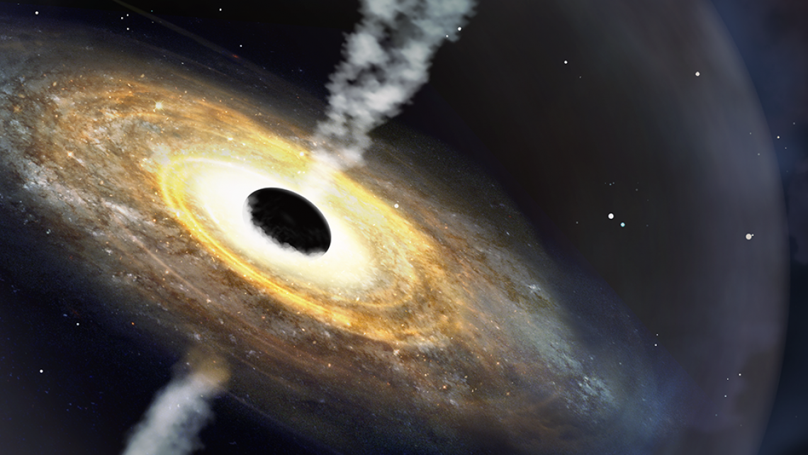 An artist's impression of the quasar Pōniuāʻena, the first quasar to receive an Indigenous Hawaiian name. An artist's impression of the quasar Pōniuāʻena, the first quasar to receive an Indigenous Hawaiian name.