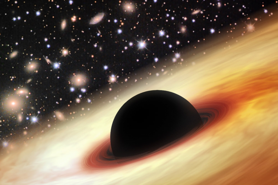 An artist's impression of a quasar with a supermassive black hole in the distant universe. An artist's impression of a quasar with a supermassive black hole in the distant universe.