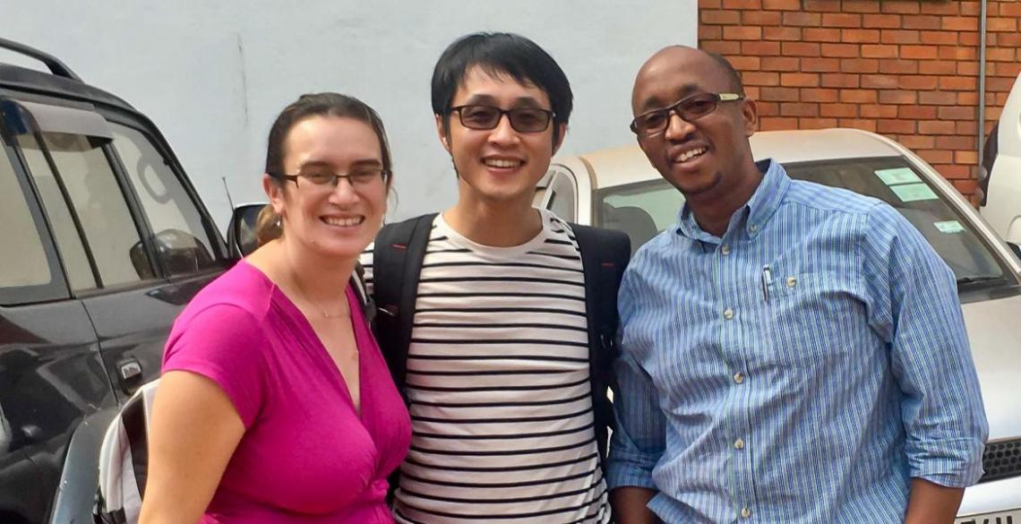 Left to right: Esther Freeman, director of global health dermatology at Massachusetts General Hospital; Dongkyun “DK” Kang, UA assistant professor; and Dr. Aggrey Semeere, physician research scientist at the Ugandan Infectious Diseases Institute. Left to right: Esther Freeman, director of global health dermatology at Massachusetts General Hospital; Dongkyun “DK” Kang, UA assistant professor; and Dr. Aggrey Semeere, physician research scientist at the Ugandan Infectious Diseases Institute.