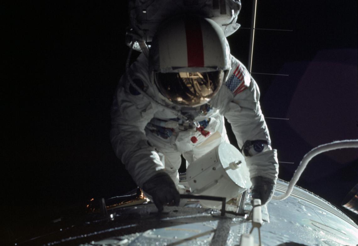 Apollo 17 astronaut Ron Evans had to embark on a spacewalk just to retrieve a cassette of film, which recorded data from the first radar mapping instrument mounted on a spacecraft. Apollo 17 astronaut Ron Evans had to embark on a spacewalk just to retrieve a cassette of film, which recorded data from the first radar mapping instrument mounted on a spacecraft.