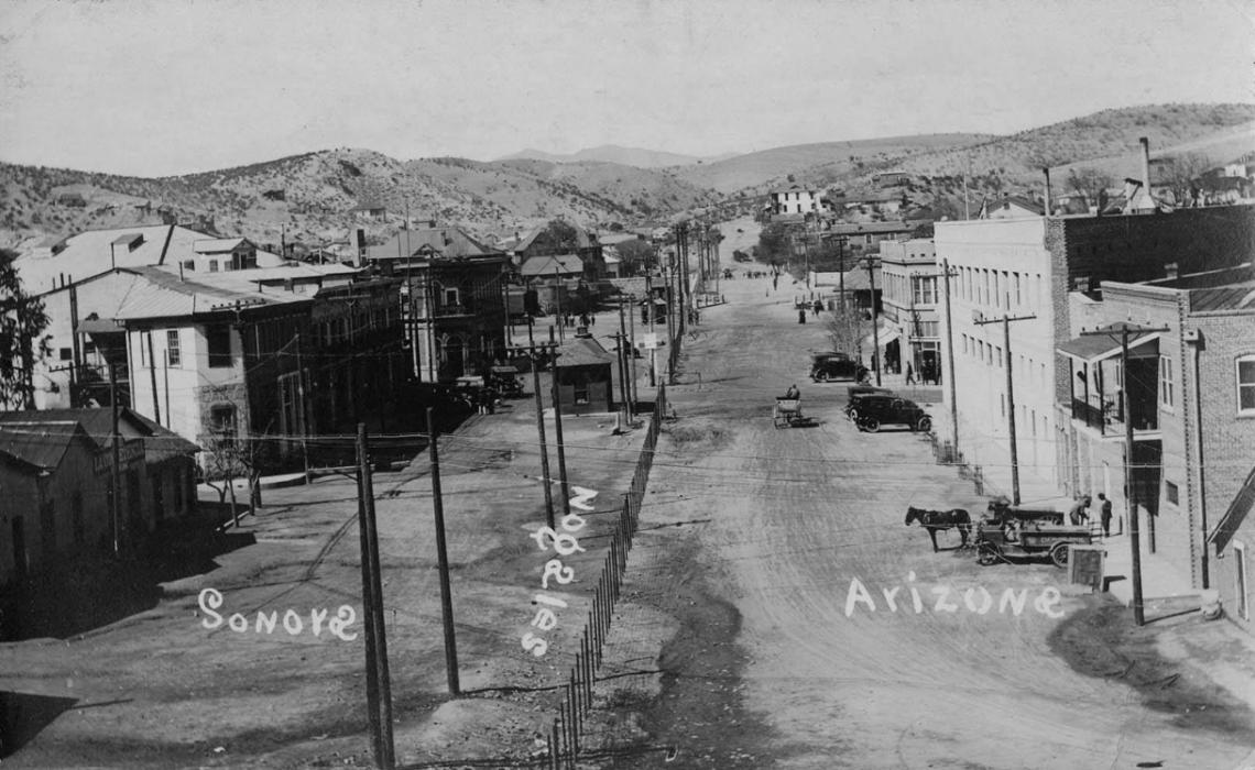 This undated photo from UArizona Special Collections’ Southwestern and Borderlands Photograph Collection shows the border between Nogales, Arizona, and Nogales, Sonora, along International Street. This undated photo from UArizona Special Collections’ Southwestern and Borderlands Photograph Collection shows the border between Nogales, Arizona, and Nogales, Sonora, along International Street.