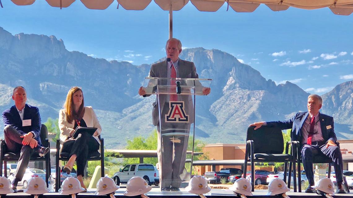 UA President Robert C. Robbins delivers remarks at the University of Arizona Center for Innovation at Oro Valley groundbreaking ceremony. UA President Robert C. Robbins delivers remarks at the University of Arizona Center for Innovation at Oro Valley groundbreaking ceremony.