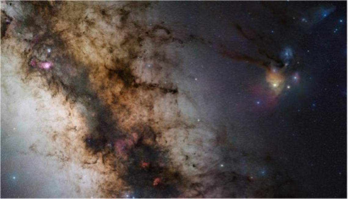 Image of the region near our galactic center that contains the molecular cloud Sgr B2, where the new molecule was found. Image of the region near our galactic center that contains the molecular cloud Sgr B2, where the new molecule was found.