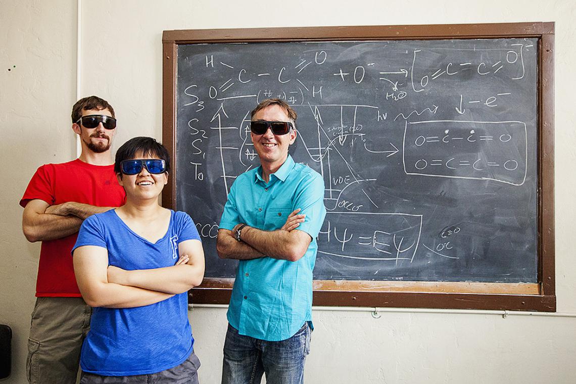 Andrei Sanov, a professor in the UA Department of Chemistry and Biochemistry, and students Andrew Dixon , a doctoral student, and Tian Xue, an undergraduate majoring in chemistry, have captured proof of a long sought-after four-atom compound that has elud Andrei Sanov, a professor in the UA Department of Chemistry and Biochemistry, and students Andrew Dixon , a doctoral student, and Tian Xue, an undergraduate majoring in chemistry, have captured proof of a long sought-after four-atom compound that has elud