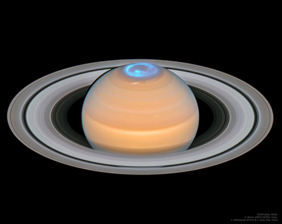 Saturn and it's aurora. Saturn and it's aurora.