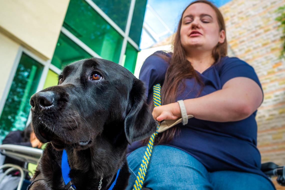 Shelby Smith was matched with her assistance dog Picasso through the nonprofit Canine Companions for Independence. UA researcher Evan MacLean is looking for ways to help organizations like Canine Companions identify promising assistance dogs sooner.   