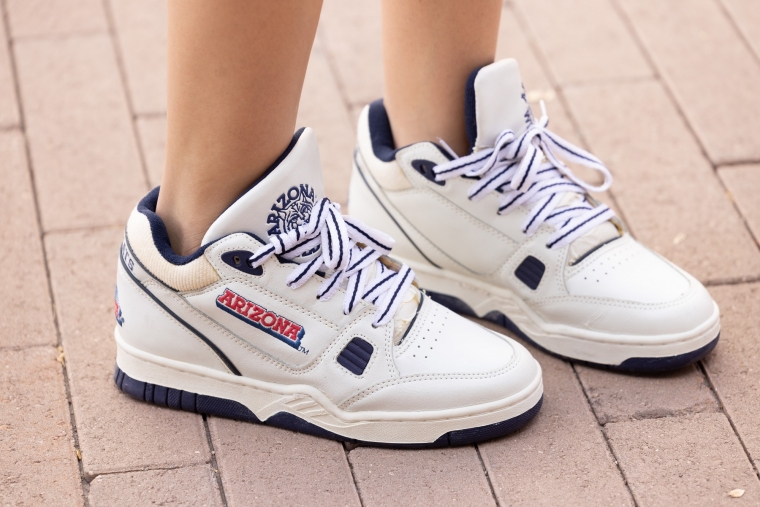 Amarissa's move-in day shoes Vintage sneakers with the University of Arizona name on the side and Wilbur the Wildcat on the tongue