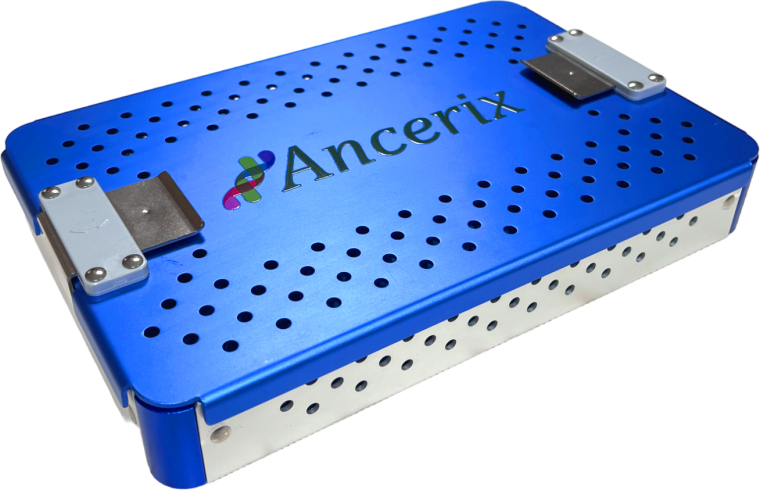 A blue metal box with "Ancerix" on the lid