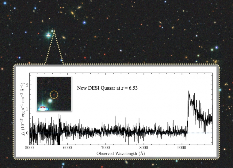 A new quasar discovered using DESI as it appeared nearly 13 billion years ago, less than a billion years after the Big Bang A new quasar discovered using DESI as it appeared nearly 13 billion years ago, less than a billion years after the Big Bang
