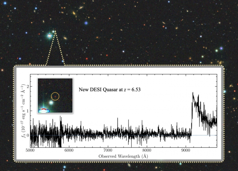 A new quasar discovered using DESI as it appeared nearly 13 billion years ago, less than a billion years after the Big Bang