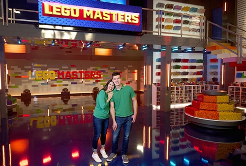 Liam and Emily Mohajeri Norris standing at the lego masters studio