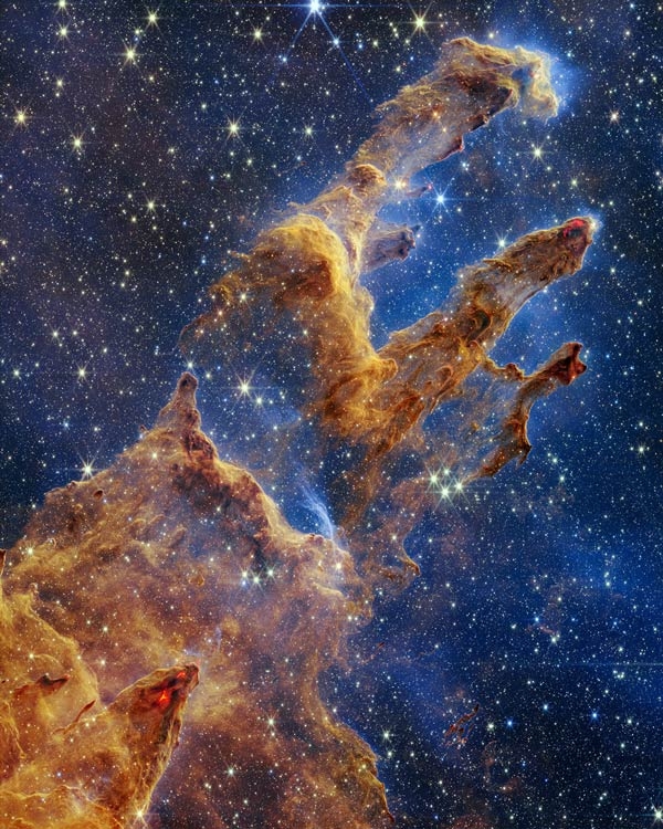 The star-forming region known as the Pillars of Creation imaged by the James Webb Space Telescope