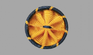 A rosette pins in gold and blue, colors symbolizing science and engineering