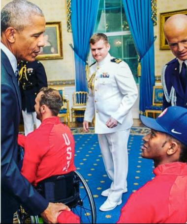 Brewer meeting President Obama after the 2016 Paralympic Games.