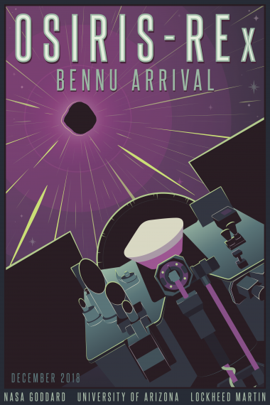 Roper's designs include this commemorative poster depicting OSIRIS-REx's arrival to the asteroid Bennu, expected in December. Roper's designs include this commemorative poster depicting OSIRIS-REx's arrival to the asteroid Bennu, expected in December.