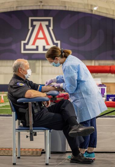 UA Police Chief Brian Seastone has his blood drawn for antibody testing. UA Police Chief Brian Seastone has his blood drawn for antibody testing.