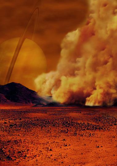 Artist's concept of a dust storm on Titan. 